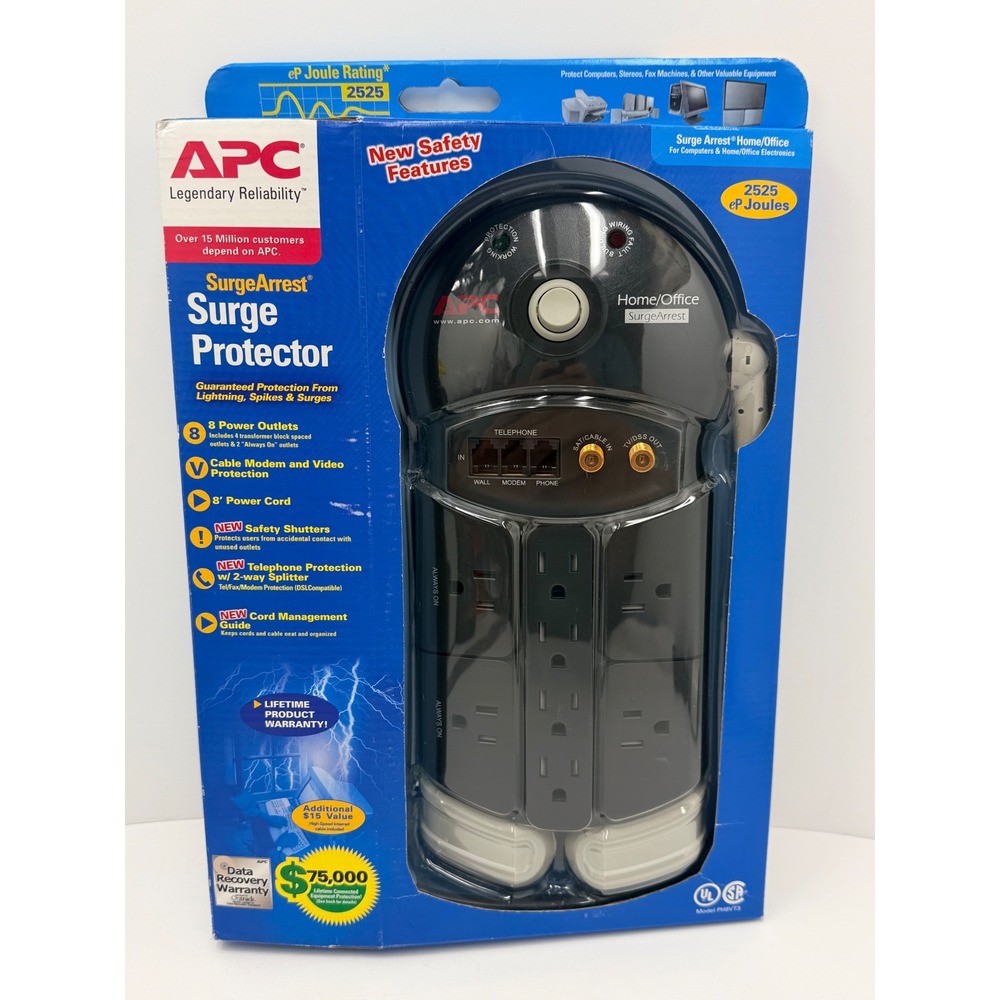 APC PH8VT3 SurgeArrest 8 Outlet Surge Protector 2525 eP Coax Phone 8ft Cord NEW